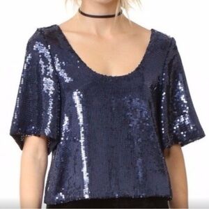 Free People - circa 2010 - Midnight Blue Sequin crop Blouse